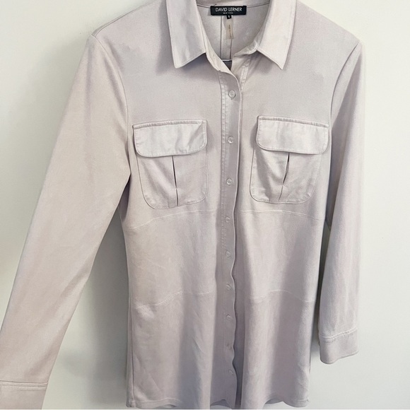 David Lerner Suede Button Front Long Sleeve Shirt Dress Size Small Off White - Picture 4 of 9